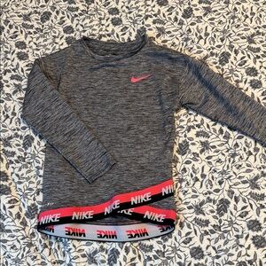 Nike Kids Heather Gray Long Sleeve Tee with Pink Logo— Size 4T